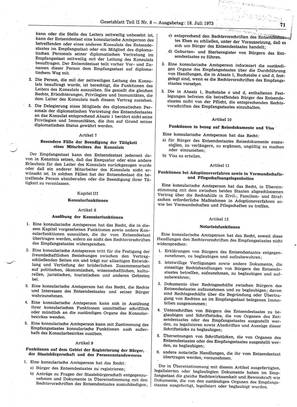 Gesetzblatt (GBl.) der Deutschen Demokratischen Republik (DDR) Teil ⅠⅠ 1973, Seite 71 (GBl. DDR ⅠⅠ 1973, S. 71)