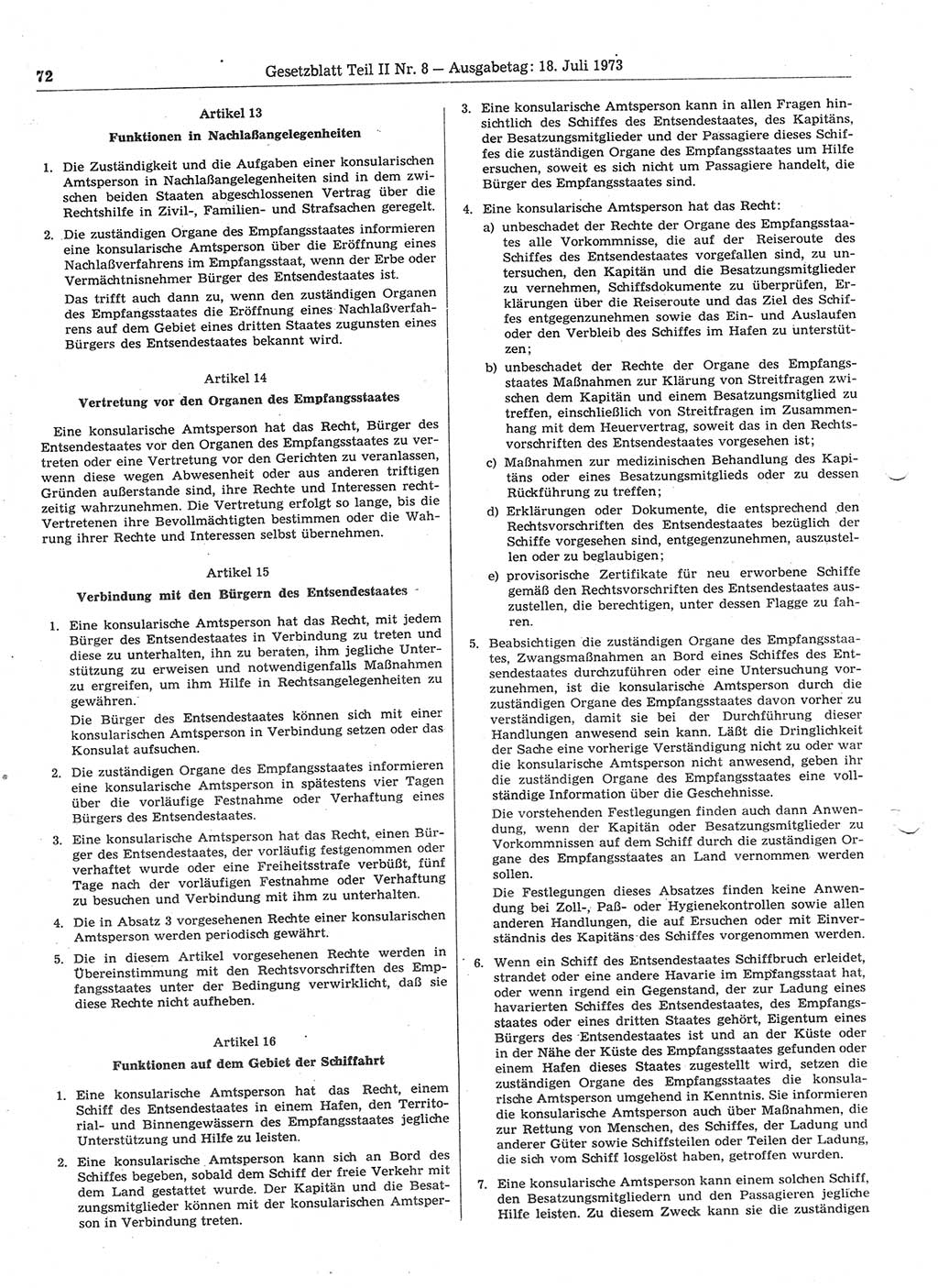 Gesetzblatt (GBl.) der Deutschen Demokratischen Republik (DDR) Teil ⅠⅠ 1973, Seite 72 (GBl. DDR ⅠⅠ 1973, S. 72)
