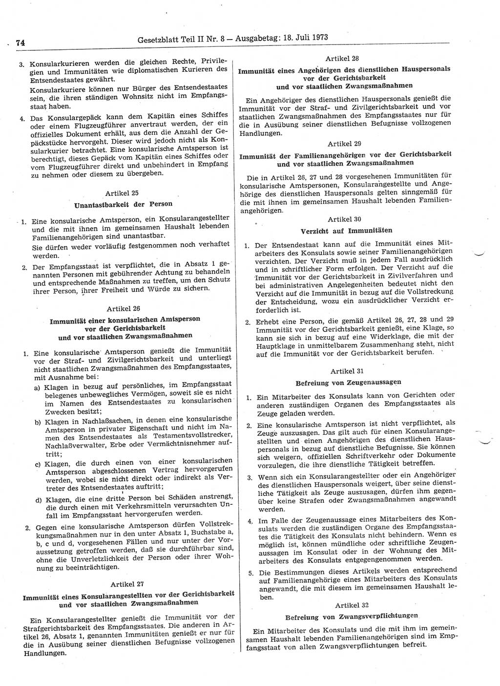 Gesetzblatt (GBl.) der Deutschen Demokratischen Republik (DDR) Teil ⅠⅠ 1973, Seite 74 (GBl. DDR ⅠⅠ 1973, S. 74)