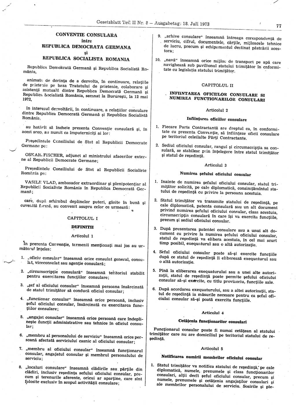 Gesetzblatt (GBl.) der Deutschen Demokratischen Republik (DDR) Teil ⅠⅠ 1973, Seite 77 (GBl. DDR ⅠⅠ 1973, S. 77)