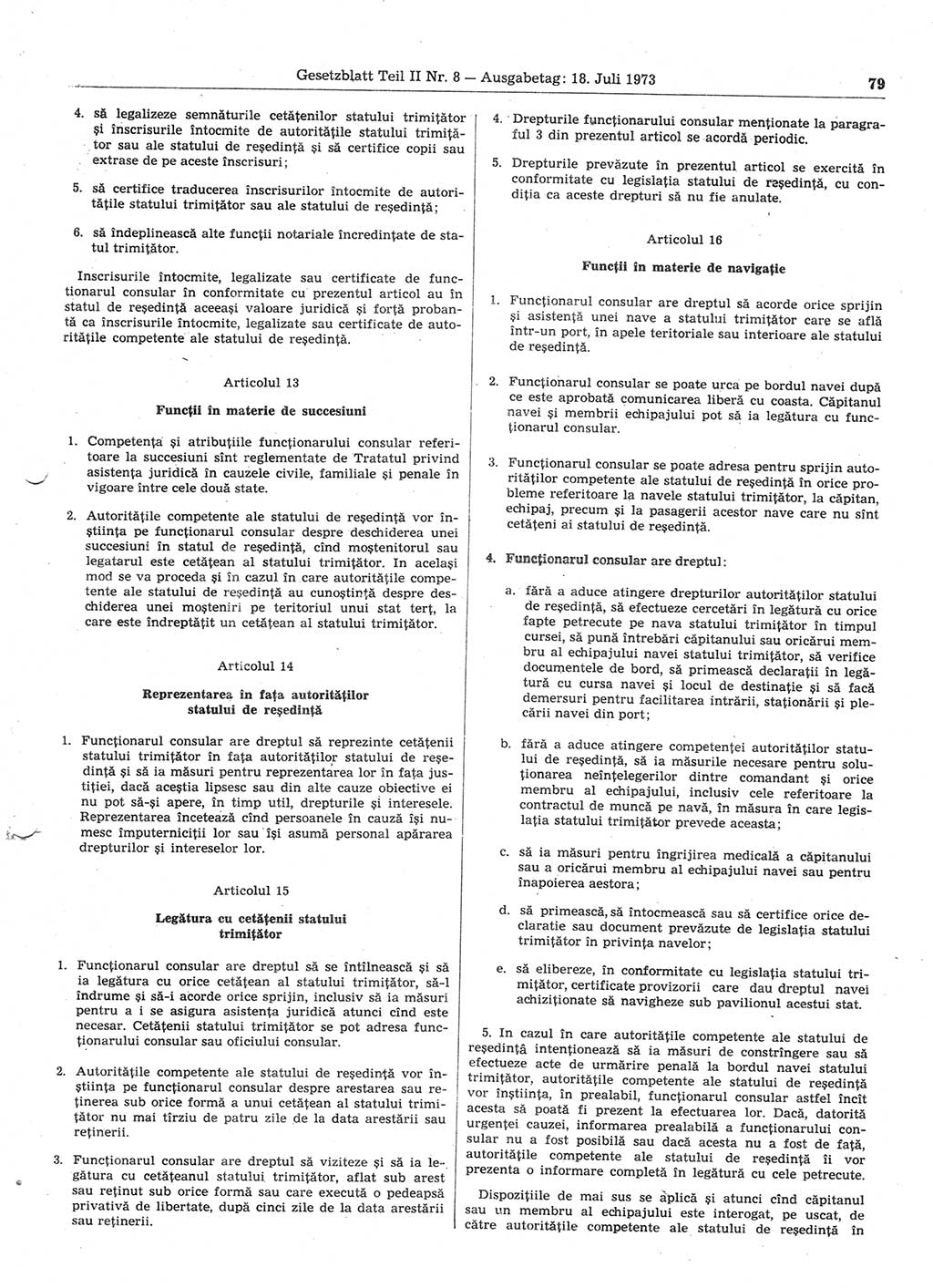 Gesetzblatt (GBl.) der Deutschen Demokratischen Republik (DDR) Teil ⅠⅠ 1973, Seite 79 (GBl. DDR ⅠⅠ 1973, S. 79)