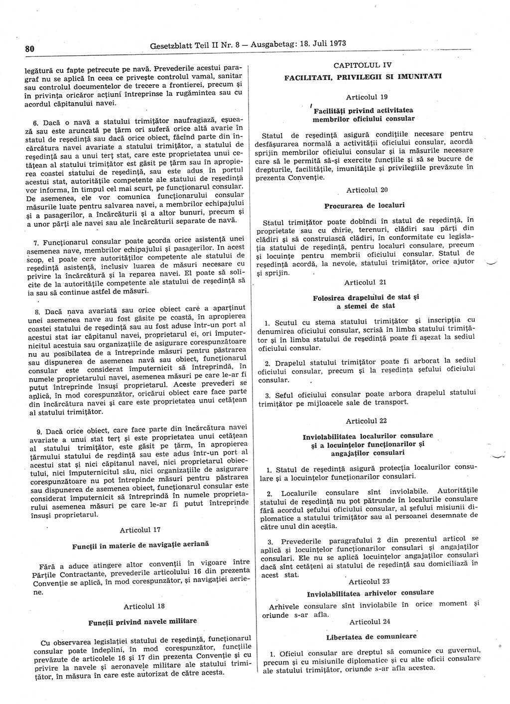 Gesetzblatt (GBl.) der Deutschen Demokratischen Republik (DDR) Teil ⅠⅠ 1973, Seite 80 (GBl. DDR ⅠⅠ 1973, S. 80)