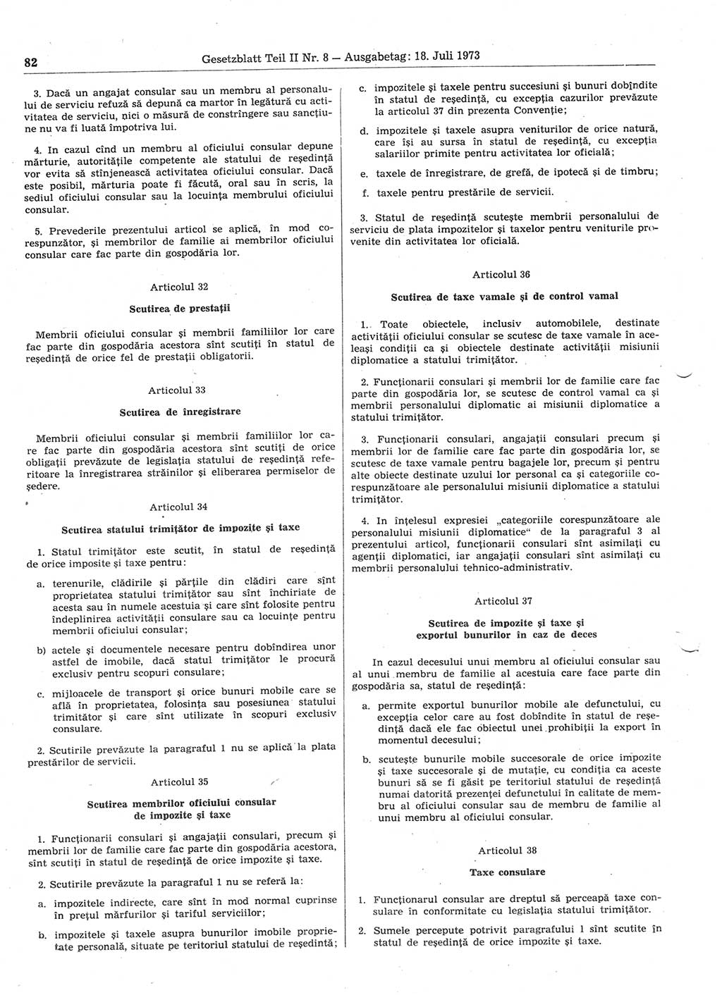 Gesetzblatt (GBl.) der Deutschen Demokratischen Republik (DDR) Teil ⅠⅠ 1973, Seite 82 (GBl. DDR ⅠⅠ 1973, S. 82)