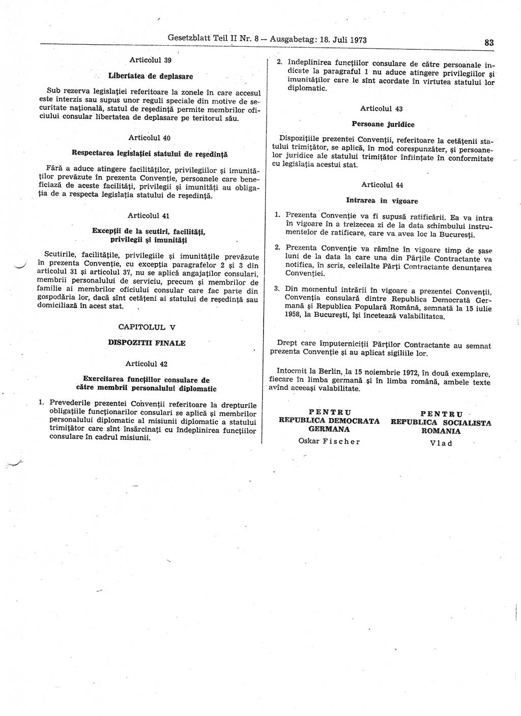 Gesetzblatt (GBl.) der Deutschen Demokratischen Republik (DDR) Teil ⅠⅠ 1973, Seite 83 (GBl. DDR ⅠⅠ 1973, S. 83)