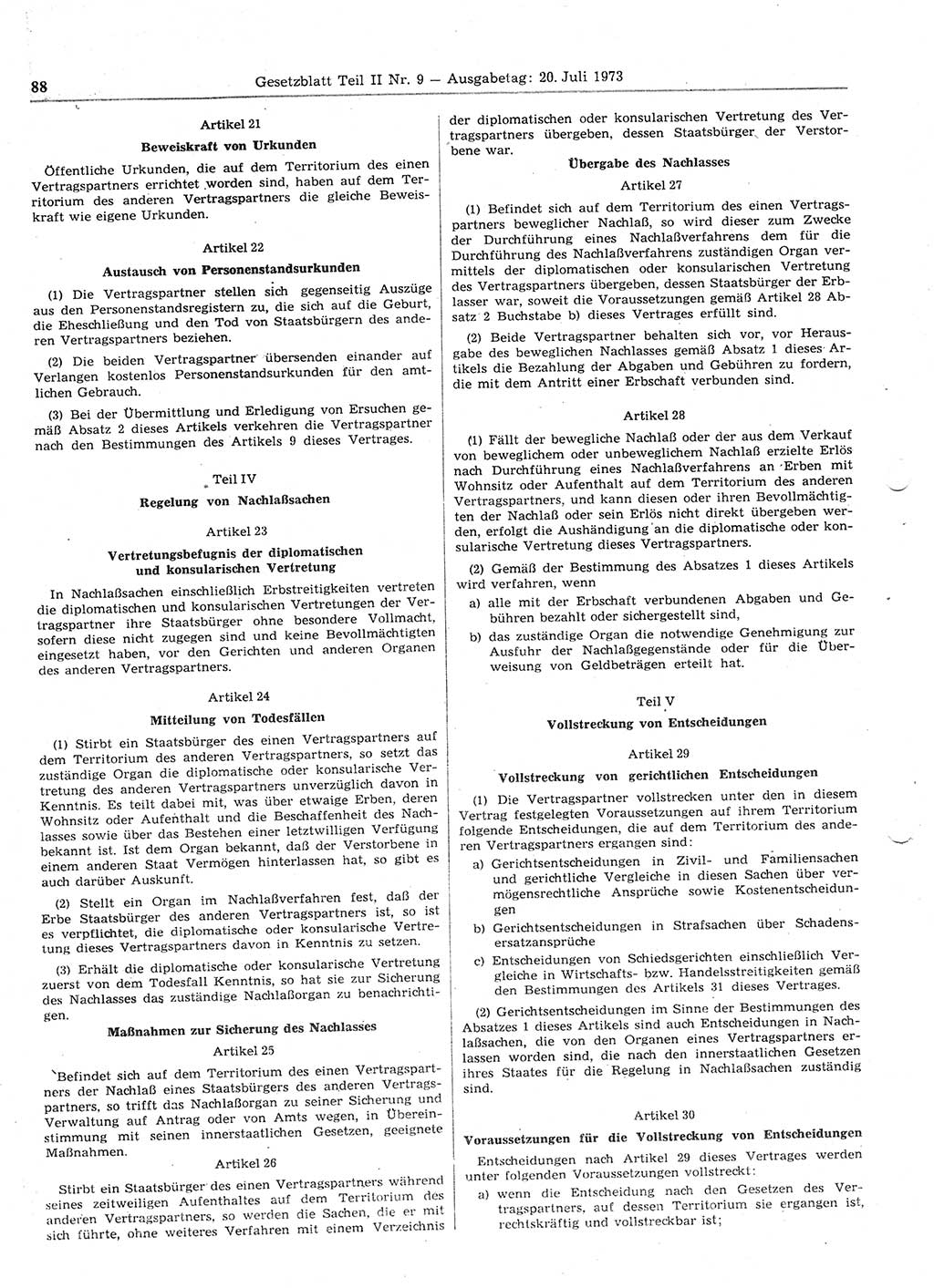 Gesetzblatt (GBl.) der Deutschen Demokratischen Republik (DDR) Teil ⅠⅠ 1973, Seite 88 (GBl. DDR ⅠⅠ 1973, S. 88)
