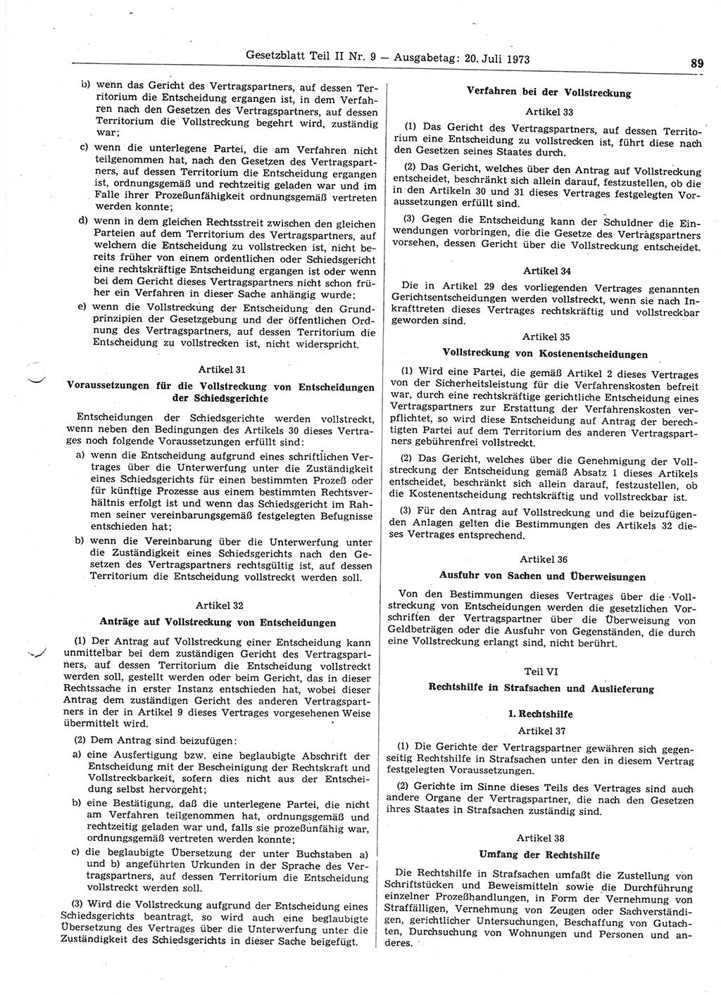Gesetzblatt (GBl.) der Deutschen Demokratischen Republik (DDR) Teil ⅠⅠ 1973, Seite 89 (GBl. DDR ⅠⅠ 1973, S. 89)