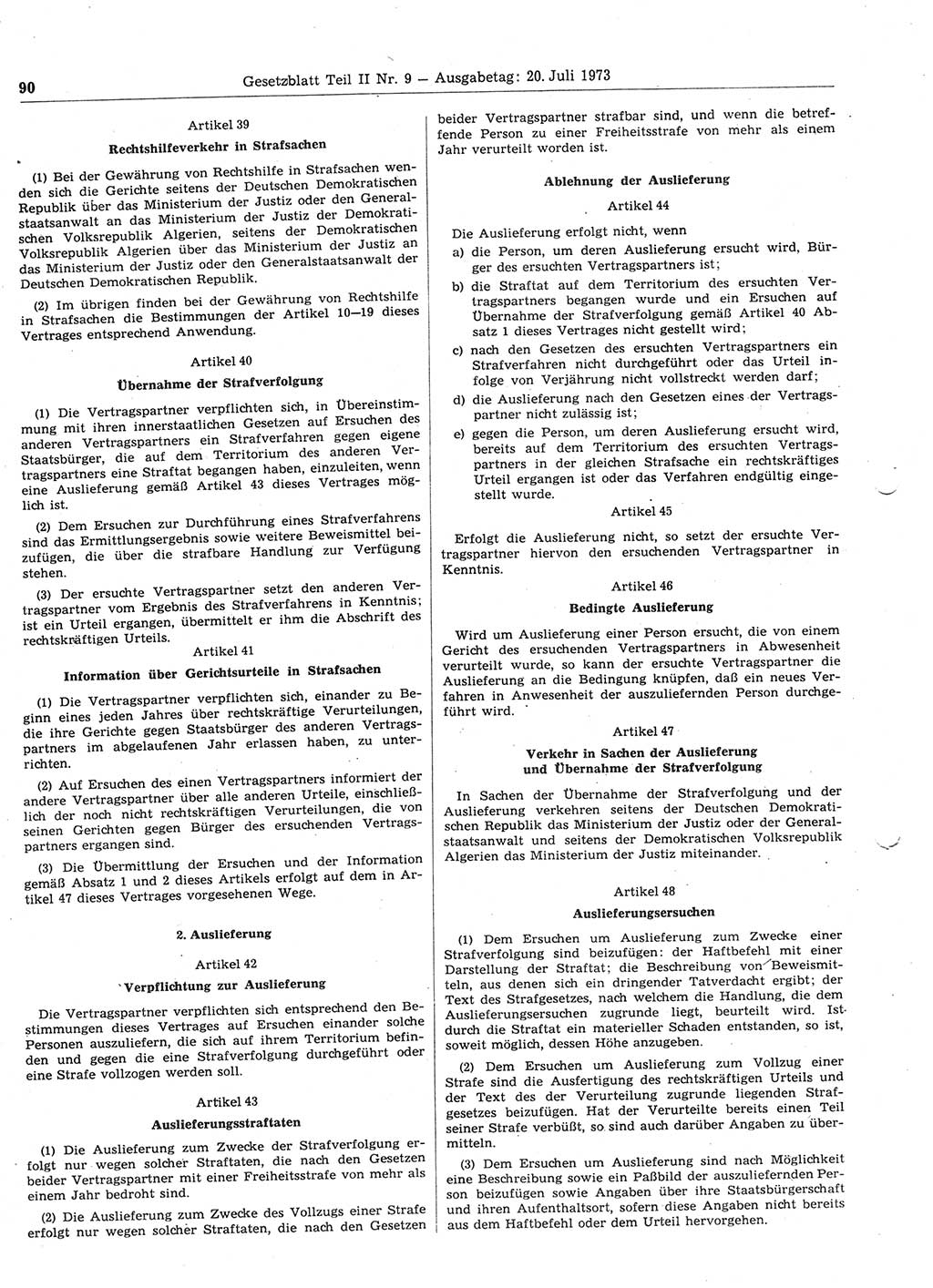 Gesetzblatt (GBl.) der Deutschen Demokratischen Republik (DDR) Teil ⅠⅠ 1973, Seite 90 (GBl. DDR ⅠⅠ 1973, S. 90)