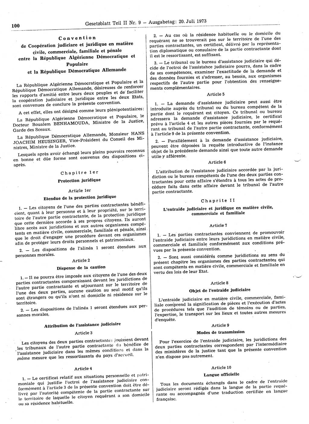 Gesetzblatt (GBl.) der Deutschen Demokratischen Republik (DDR) Teil ⅠⅠ 1973, Seite 100 (GBl. DDR ⅠⅠ 1973, S. 100)