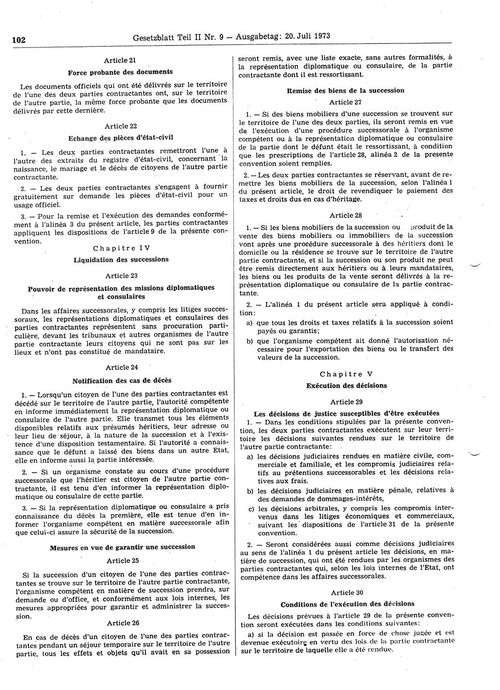 Gesetzblatt (GBl.) der Deutschen Demokratischen Republik (DDR) Teil ⅠⅠ 1973, Seite 102 (GBl. DDR ⅠⅠ 1973, S. 102)
