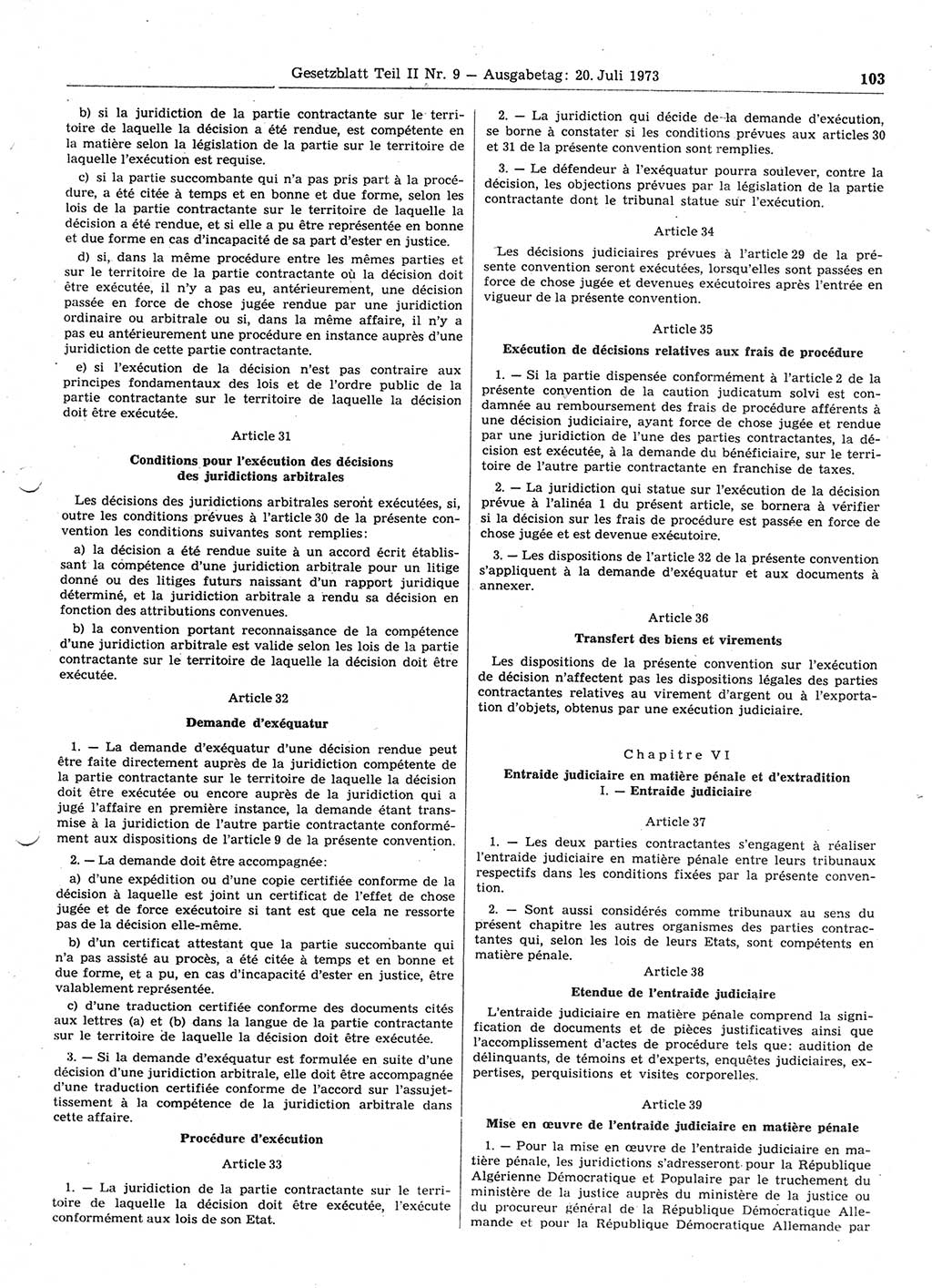 Gesetzblatt (GBl.) der Deutschen Demokratischen Republik (DDR) Teil ⅠⅠ 1973, Seite 103 (GBl. DDR ⅠⅠ 1973, S. 103)