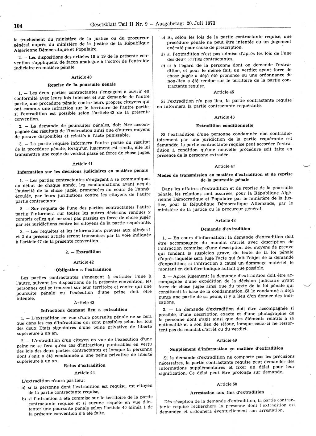 Gesetzblatt (GBl.) der Deutschen Demokratischen Republik (DDR) Teil ⅠⅠ 1973, Seite 104 (GBl. DDR ⅠⅠ 1973, S. 104)