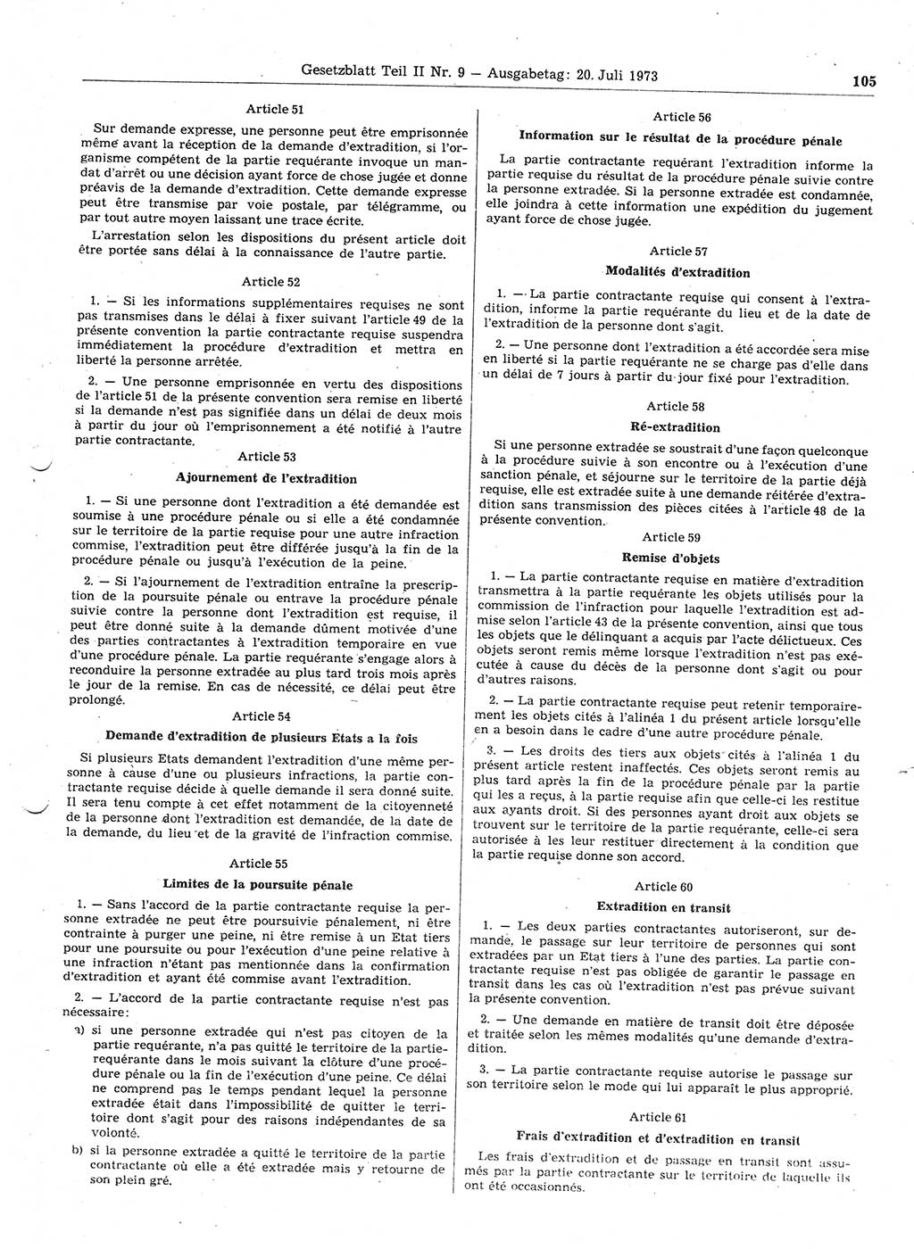 Gesetzblatt (GBl.) der Deutschen Demokratischen Republik (DDR) Teil ⅠⅠ 1973, Seite 105 (GBl. DDR ⅠⅠ 1973, S. 105)