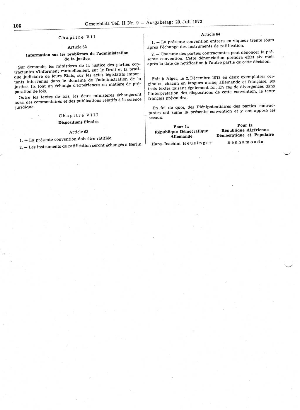 Gesetzblatt (GBl.) der Deutschen Demokratischen Republik (DDR) Teil ⅠⅠ 1973, Seite 106 (GBl. DDR ⅠⅠ 1973, S. 106)