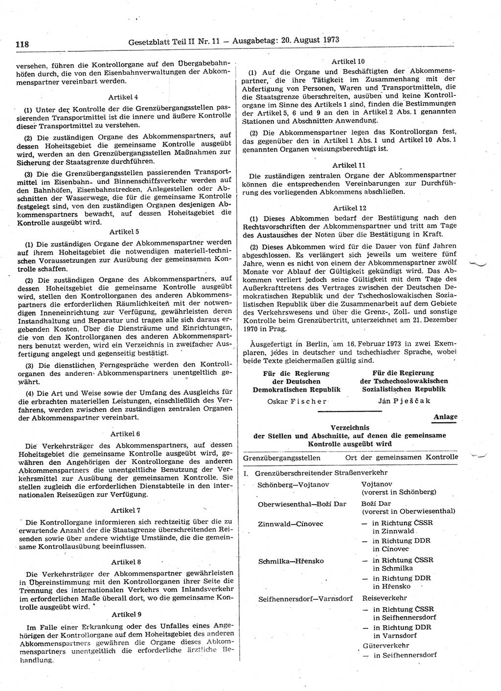 Gesetzblatt (GBl.) der Deutschen Demokratischen Republik (DDR) Teil ⅠⅠ 1973, Seite 118 (GBl. DDR ⅠⅠ 1973, S. 118)