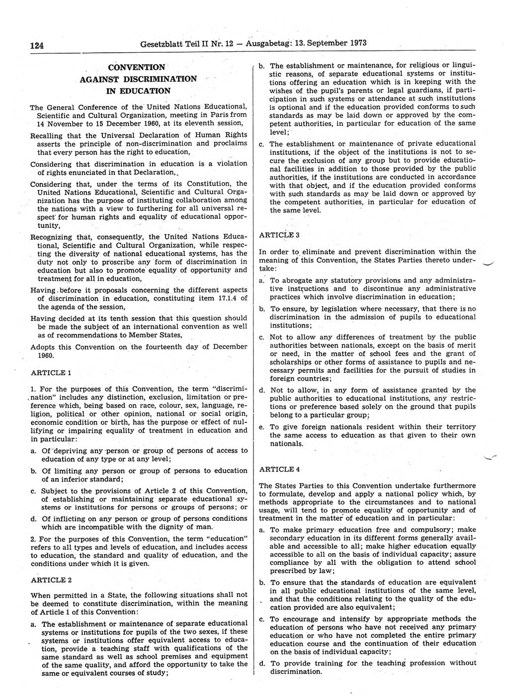 Gesetzblatt (GBl.) der Deutschen Demokratischen Republik (DDR) Teil ⅠⅠ 1973, Seite 124 (GBl. DDR ⅠⅠ 1973, S. 124)