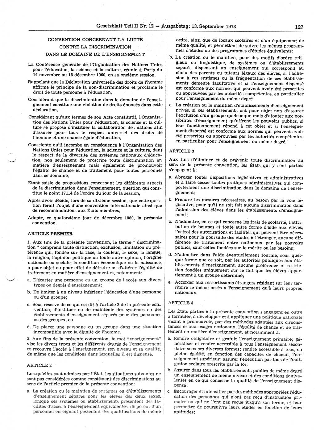 Gesetzblatt (GBl.) der Deutschen Demokratischen Republik (DDR) Teil ⅠⅠ 1973, Seite 127 (GBl. DDR ⅠⅠ 1973, S. 127)