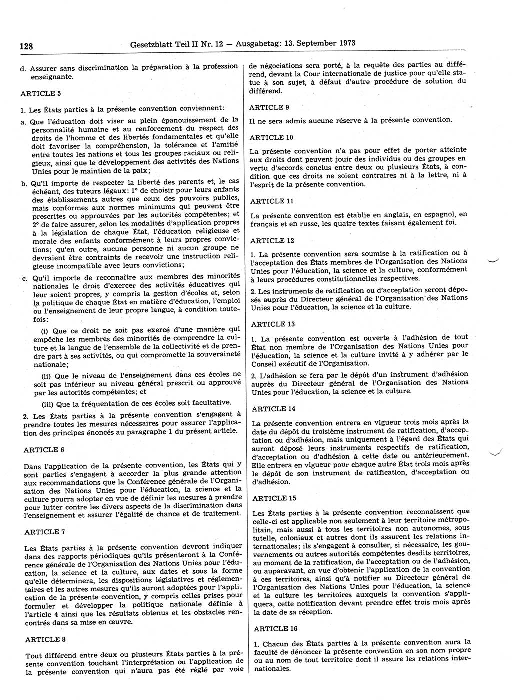 Gesetzblatt (GBl.) der Deutschen Demokratischen Republik (DDR) Teil ⅠⅠ 1973, Seite 128 (GBl. DDR ⅠⅠ 1973, S. 128)