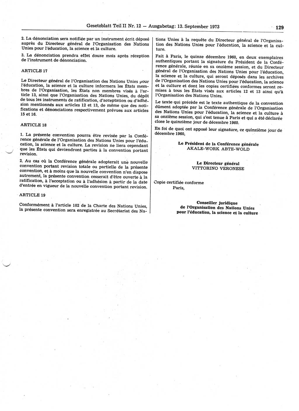 Gesetzblatt (GBl.) der Deutschen Demokratischen Republik (DDR) Teil ⅠⅠ 1973, Seite 129 (GBl. DDR ⅠⅠ 1973, S. 129)