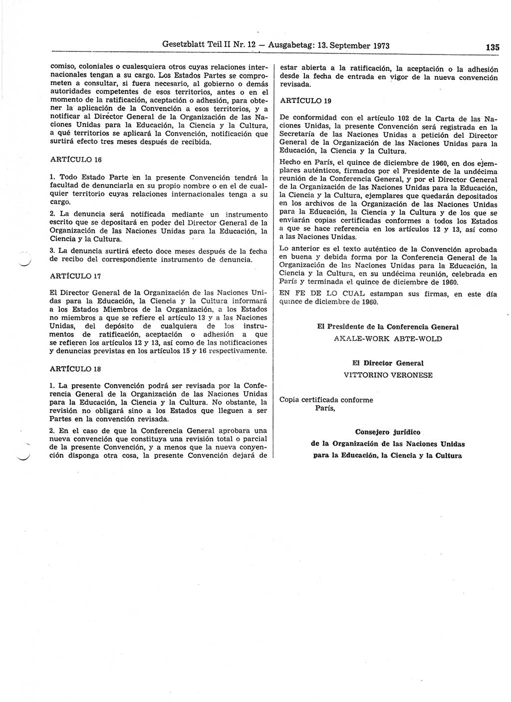Gesetzblatt (GBl.) der Deutschen Demokratischen Republik (DDR) Teil ⅠⅠ 1973, Seite 135 (GBl. DDR ⅠⅠ 1973, S. 135)