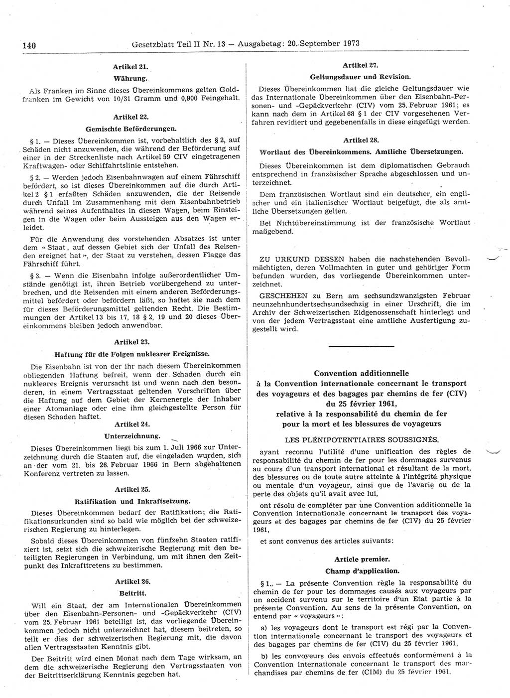 Gesetzblatt (GBl.) der Deutschen Demokratischen Republik (DDR) Teil ⅠⅠ 1973, Seite 140 (GBl. DDR ⅠⅠ 1973, S. 140)