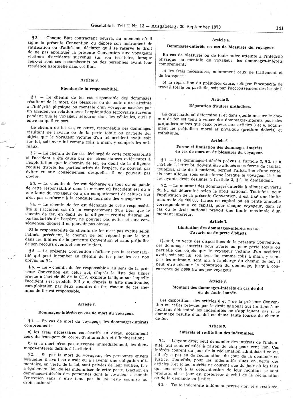 Gesetzblatt (GBl.) der Deutschen Demokratischen Republik (DDR) Teil ⅠⅠ 1973, Seite 141 (GBl. DDR ⅠⅠ 1973, S. 141)