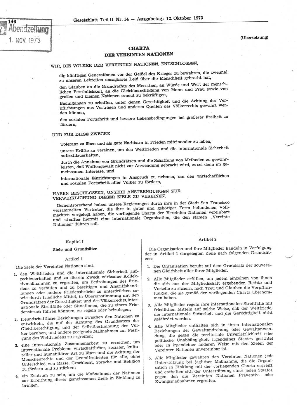 Gesetzblatt (GBl.) der Deutschen Demokratischen Republik (DDR) Teil ⅠⅠ 1973, Seite 146 (GBl. DDR ⅠⅠ 1973, S. 146)