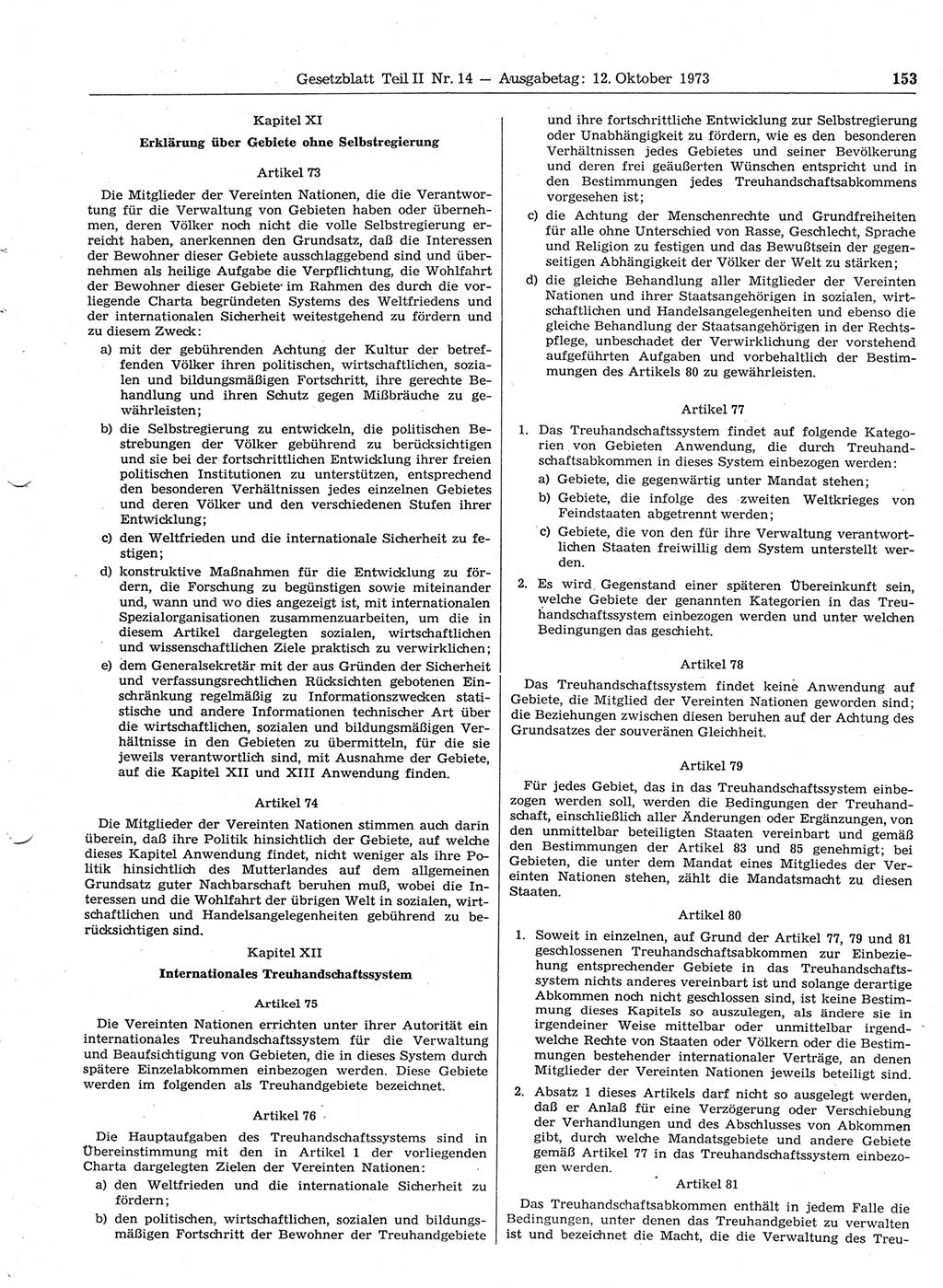 Gesetzblatt (GBl.) der Deutschen Demokratischen Republik (DDR) Teil ⅠⅠ 1973, Seite 153 (GBl. DDR ⅠⅠ 1973, S. 153)