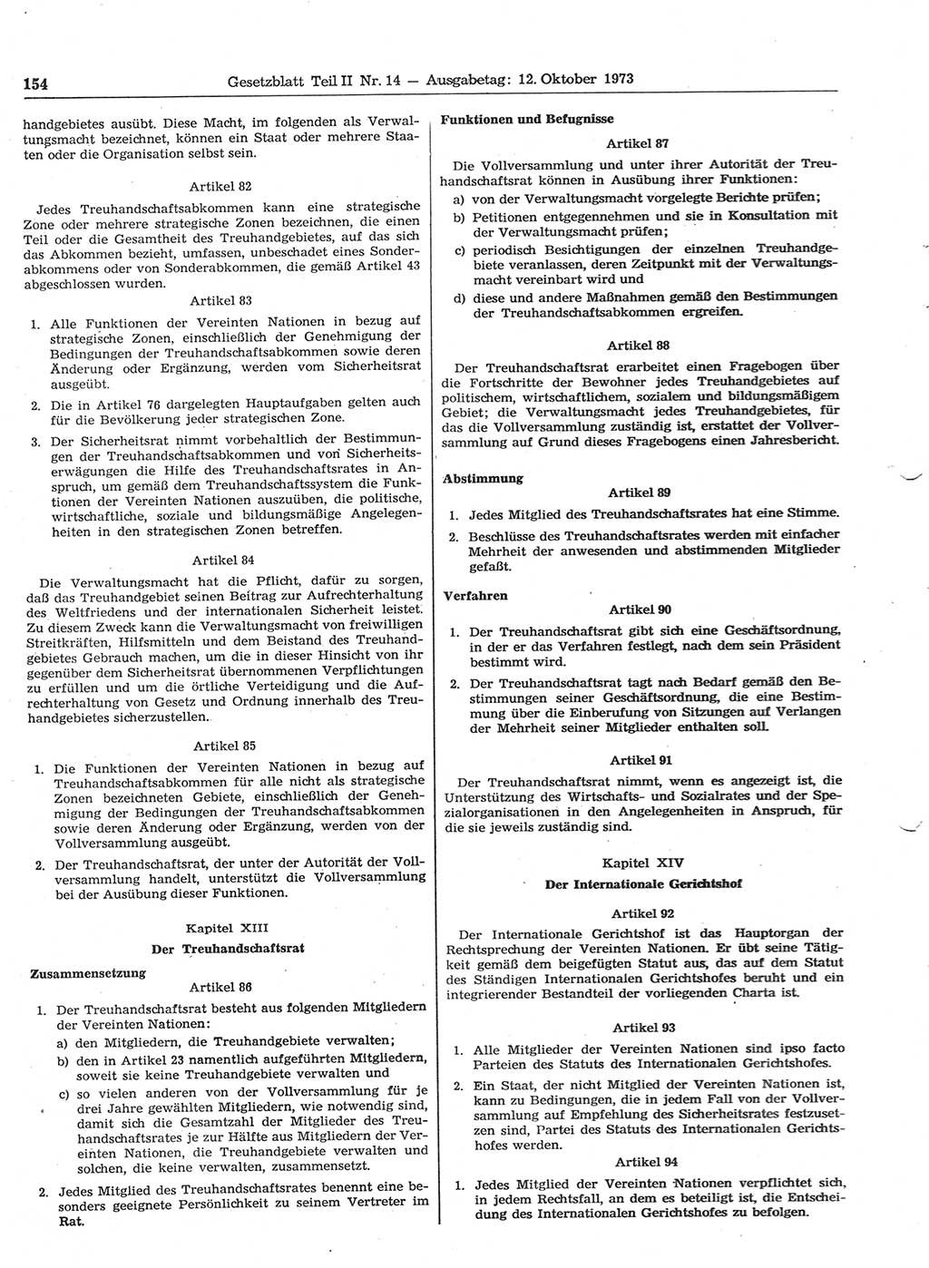 Gesetzblatt (GBl.) der Deutschen Demokratischen Republik (DDR) Teil ⅠⅠ 1973, Seite 154 (GBl. DDR ⅠⅠ 1973, S. 154)