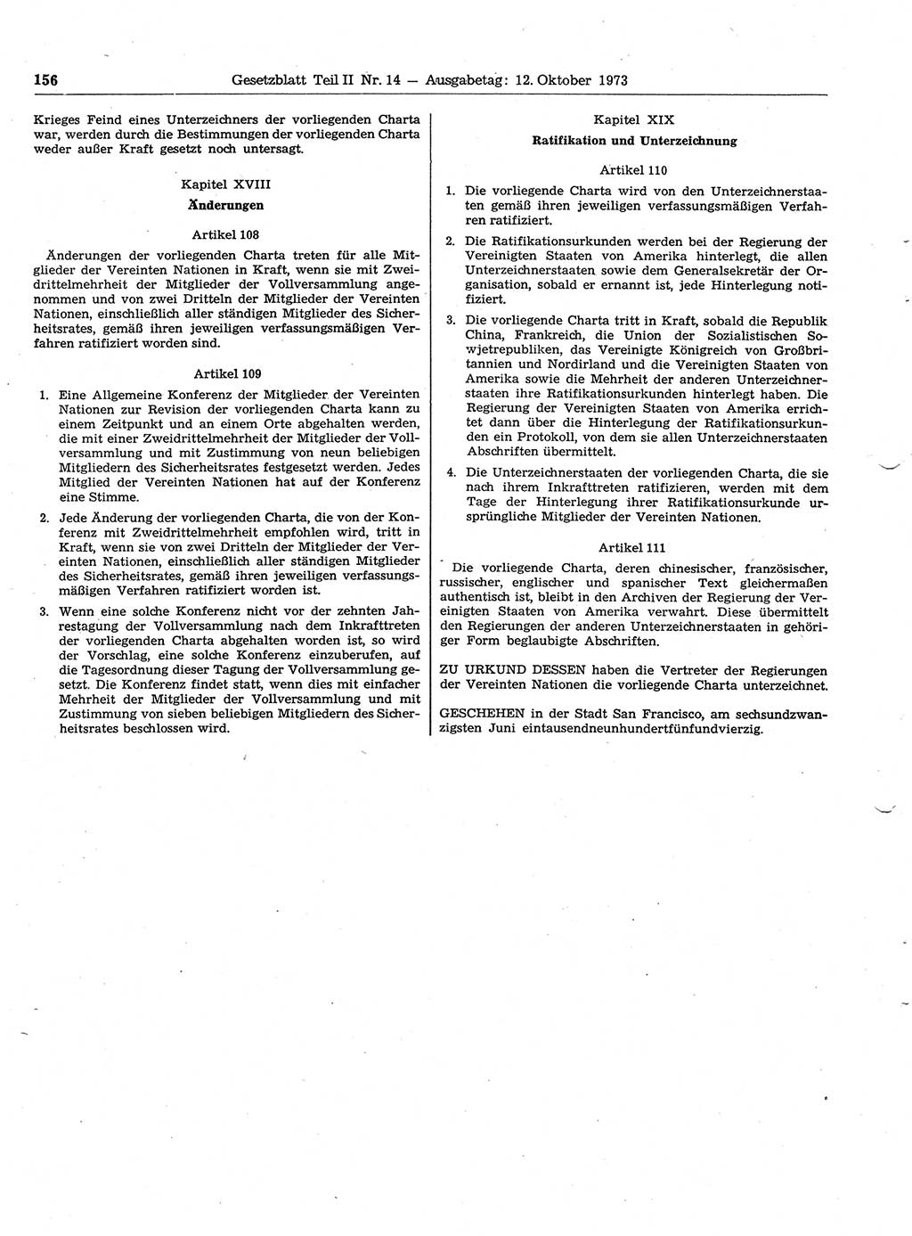 Gesetzblatt (GBl.) der Deutschen Demokratischen Republik (DDR) Teil ⅠⅠ 1973, Seite 156 (GBl. DDR ⅠⅠ 1973, S. 156)