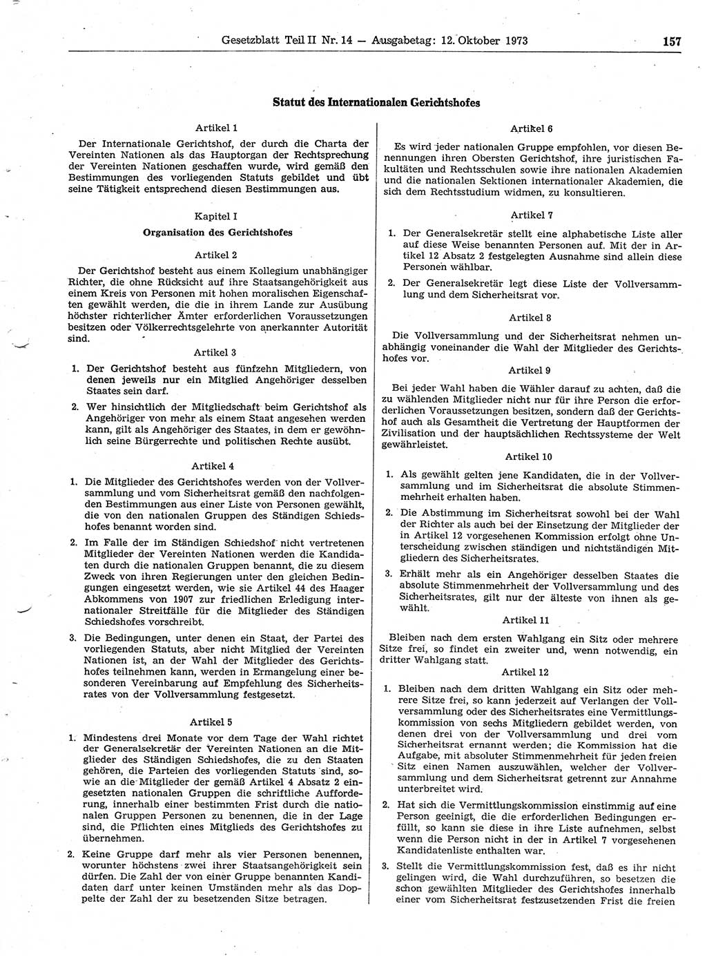 Gesetzblatt (GBl.) der Deutschen Demokratischen Republik (DDR) Teil ⅠⅠ 1973, Seite 157 (GBl. DDR ⅠⅠ 1973, S. 157)