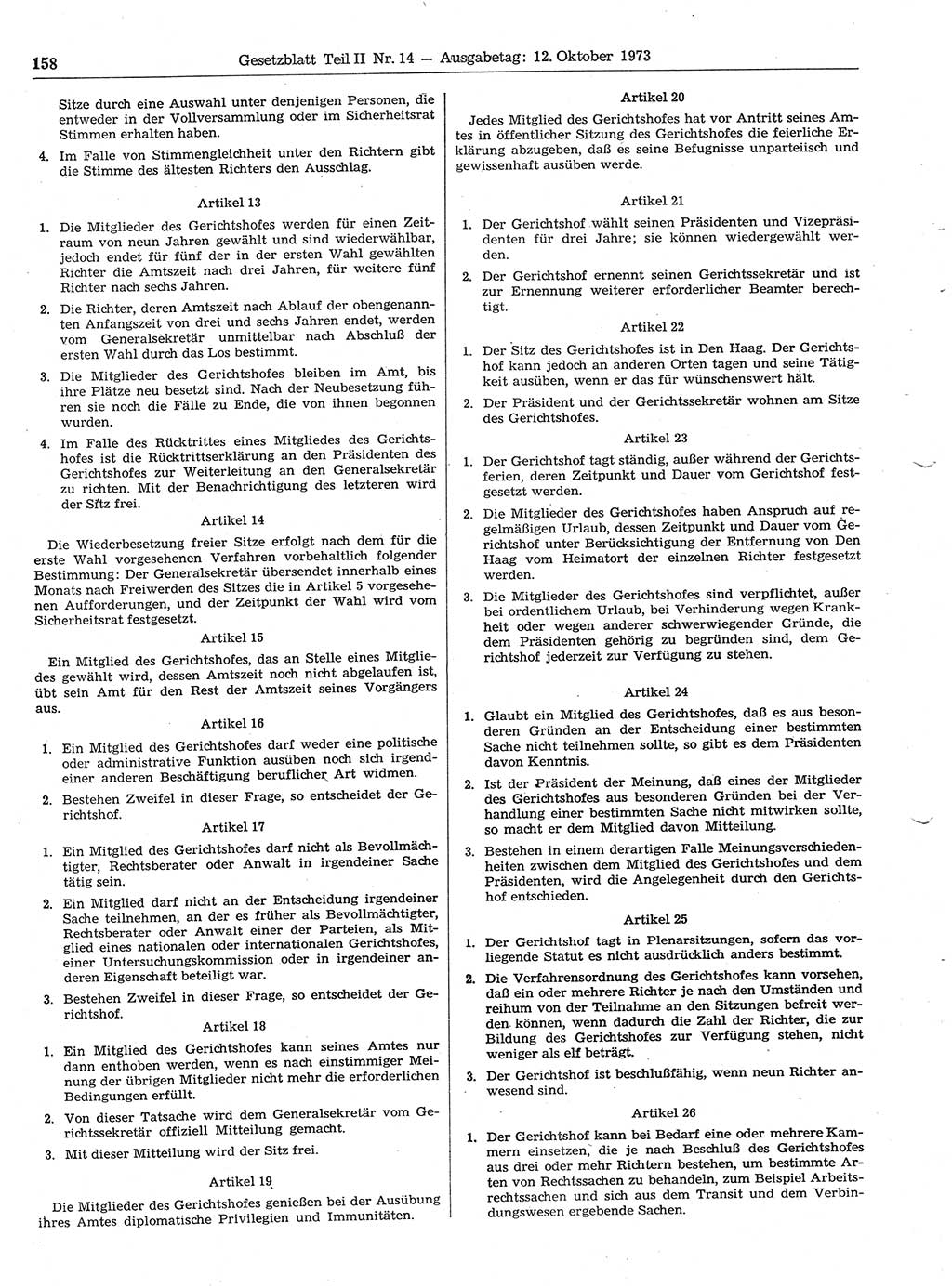 Gesetzblatt (GBl.) der Deutschen Demokratischen Republik (DDR) Teil ⅠⅠ 1973, Seite 158 (GBl. DDR ⅠⅠ 1973, S. 158)