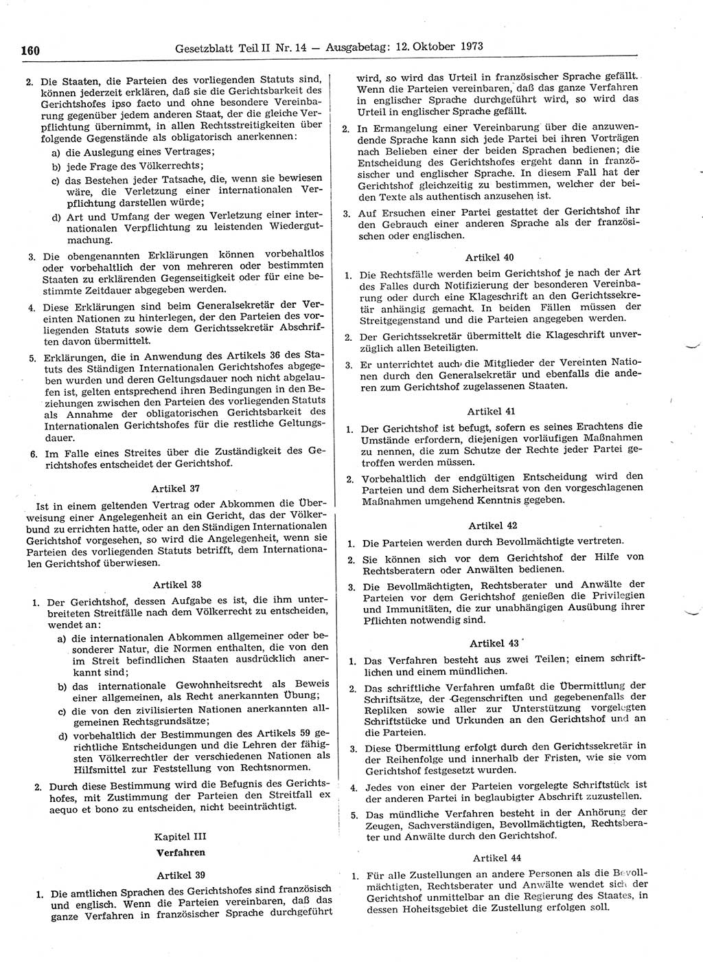 Gesetzblatt (GBl.) der Deutschen Demokratischen Republik (DDR) Teil ⅠⅠ 1973, Seite 160 (GBl. DDR ⅠⅠ 1973, S. 160)
