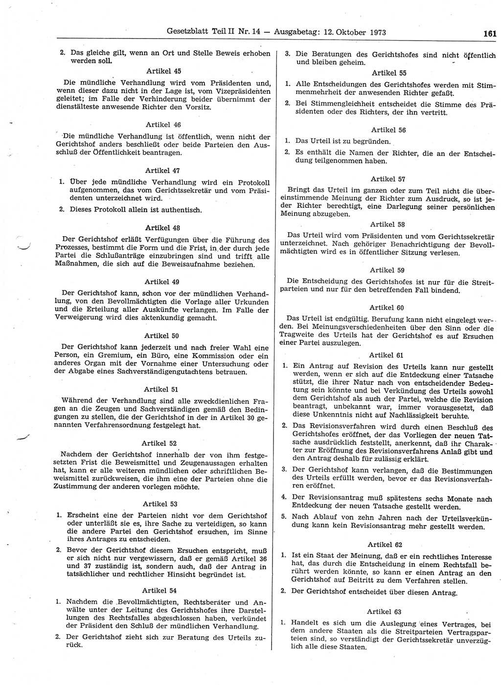Gesetzblatt (GBl.) der Deutschen Demokratischen Republik (DDR) Teil ⅠⅠ 1973, Seite 161 (GBl. DDR ⅠⅠ 1973, S. 161)