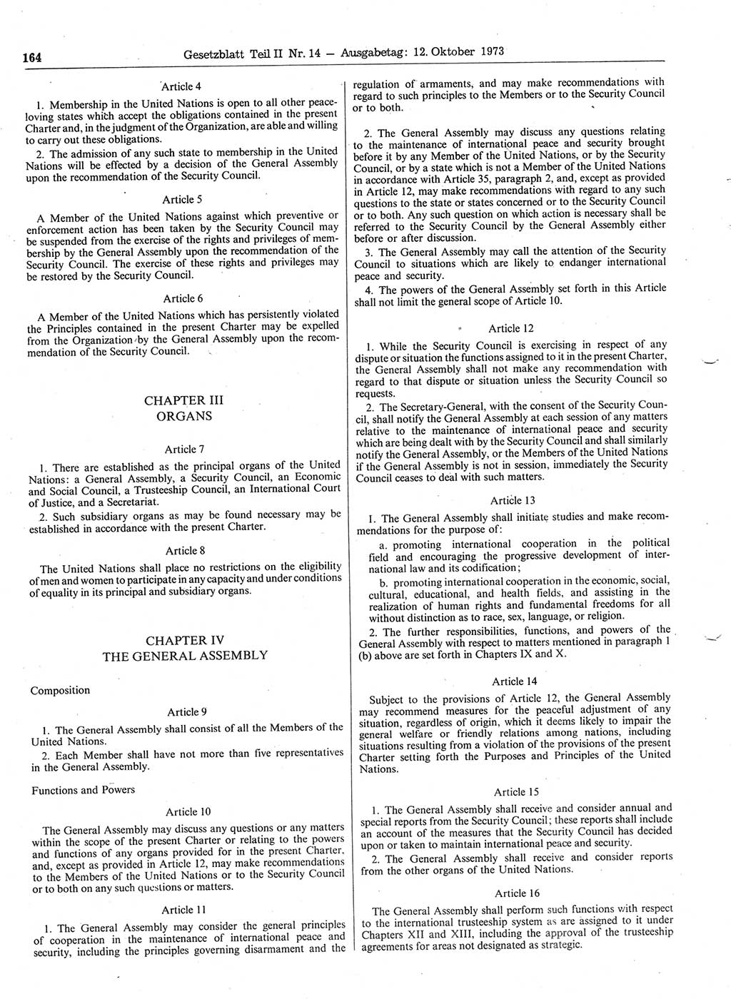 Gesetzblatt (GBl.) der Deutschen Demokratischen Republik (DDR) Teil ⅠⅠ 1973, Seite 164 (GBl. DDR ⅠⅠ 1973, S. 164)