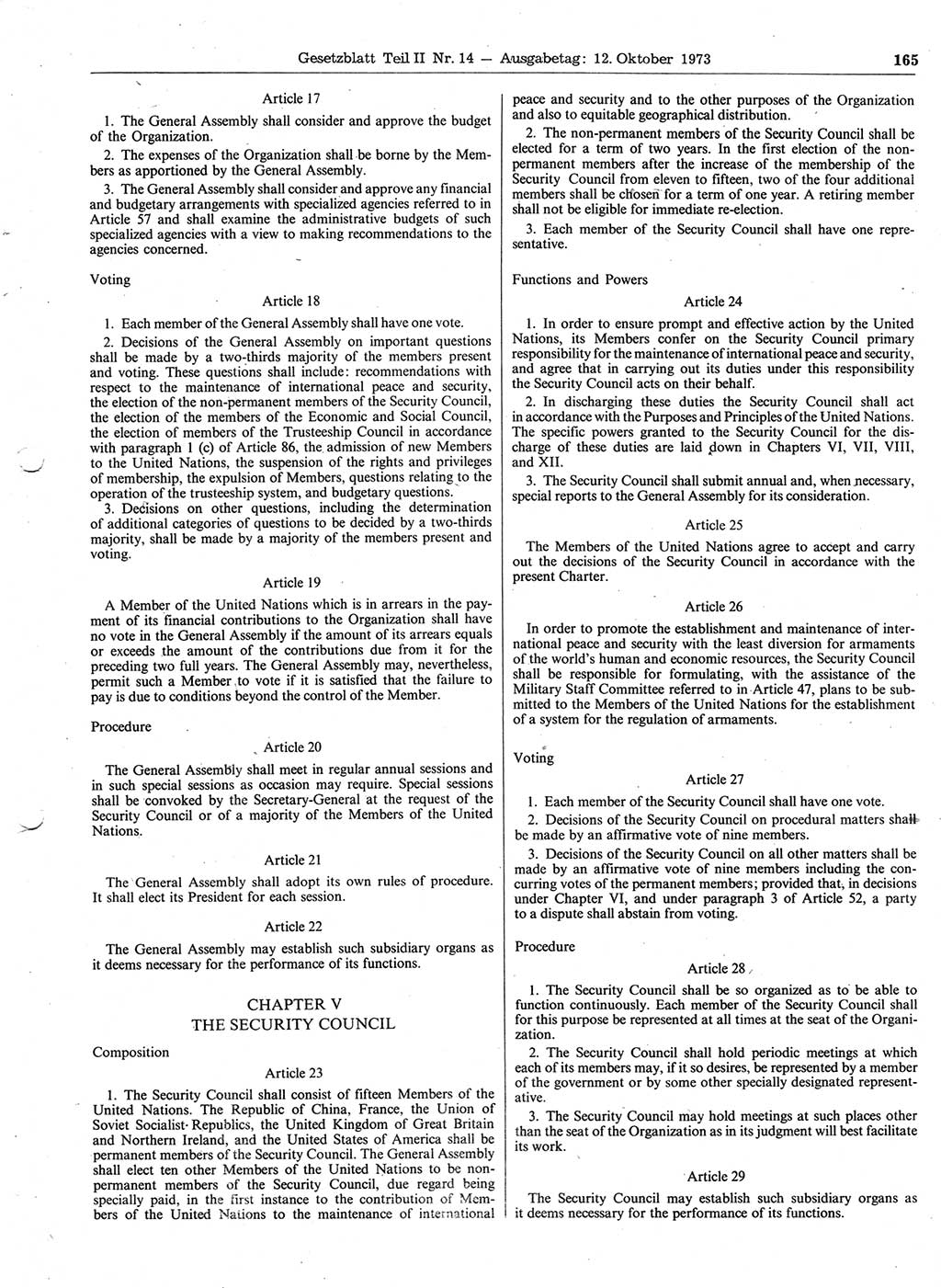 Gesetzblatt (GBl.) der Deutschen Demokratischen Republik (DDR) Teil ⅠⅠ 1973, Seite 165 (GBl. DDR ⅠⅠ 1973, S. 165)