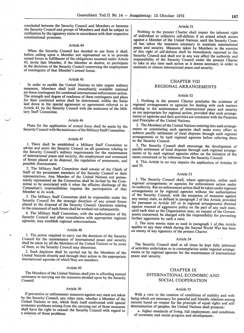 Gesetzblatt (GBl.) der Deutschen Demokratischen Republik (DDR) Teil ⅠⅠ 1973, Seite 167 (GBl. DDR ⅠⅠ 1973, S. 167)