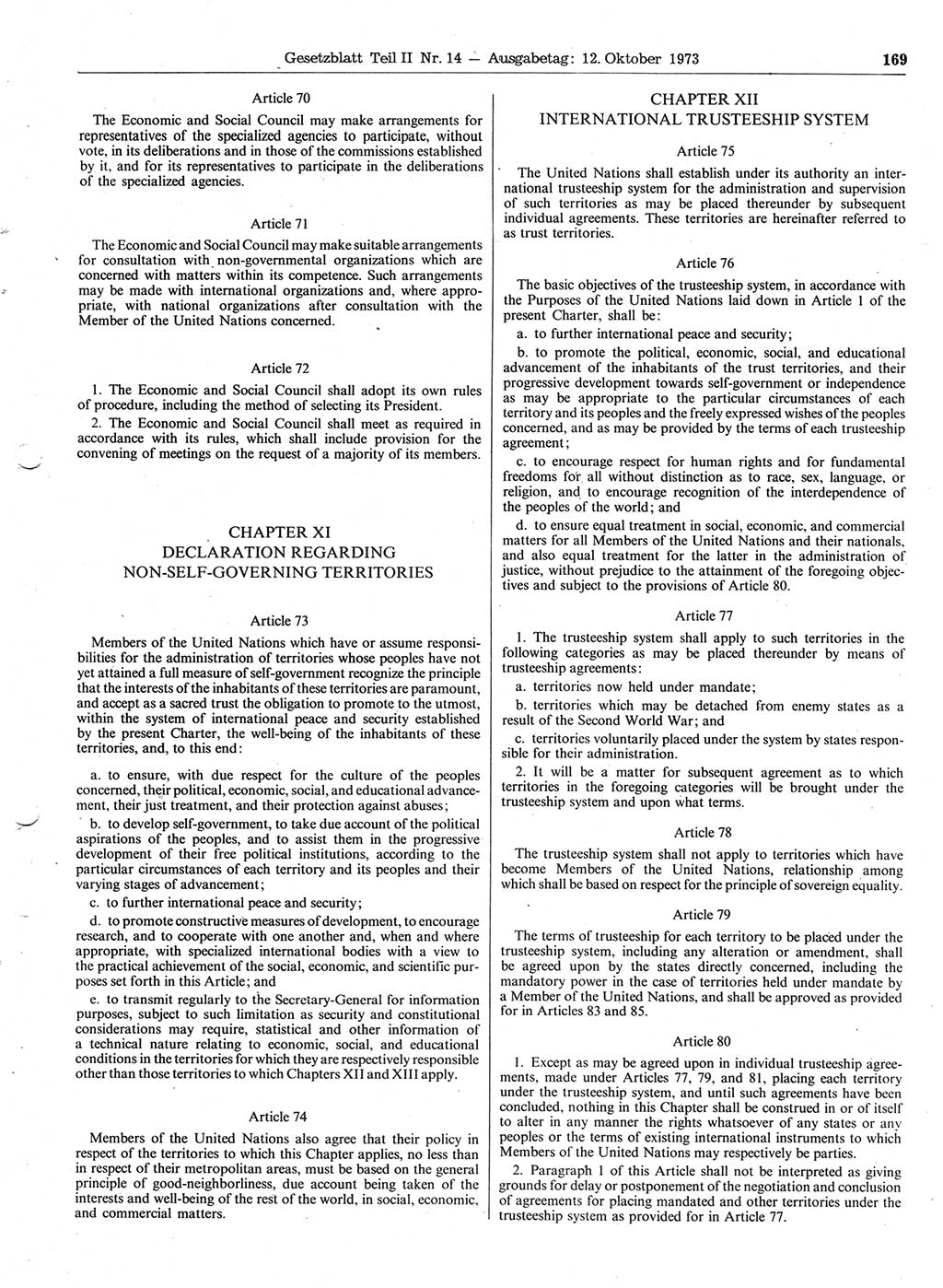 Gesetzblatt (GBl.) der Deutschen Demokratischen Republik (DDR) Teil ⅠⅠ 1973, Seite 169 (GBl. DDR ⅠⅠ 1973, S. 169)