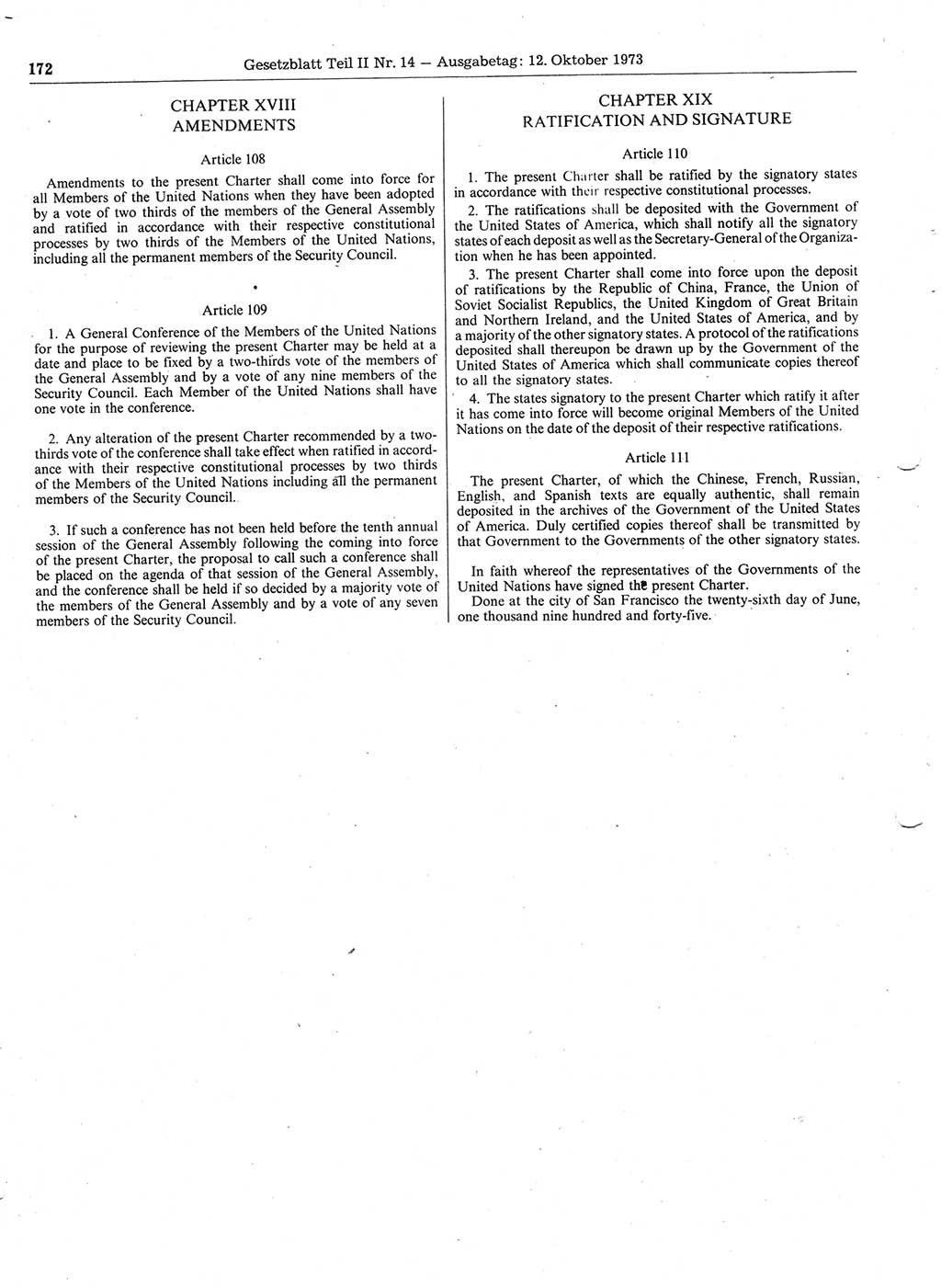 Gesetzblatt (GBl.) der Deutschen Demokratischen Republik (DDR) Teil ⅠⅠ 1973, Seite 172 (GBl. DDR ⅠⅠ 1973, S. 172)