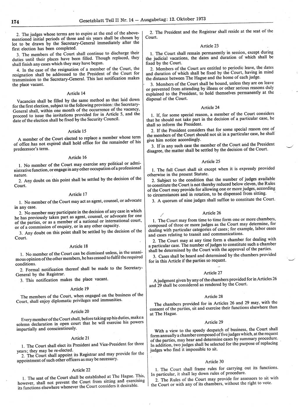 Gesetzblatt (GBl.) der Deutschen Demokratischen Republik (DDR) Teil ⅠⅠ 1973, Seite 174 (GBl. DDR ⅠⅠ 1973, S. 174)