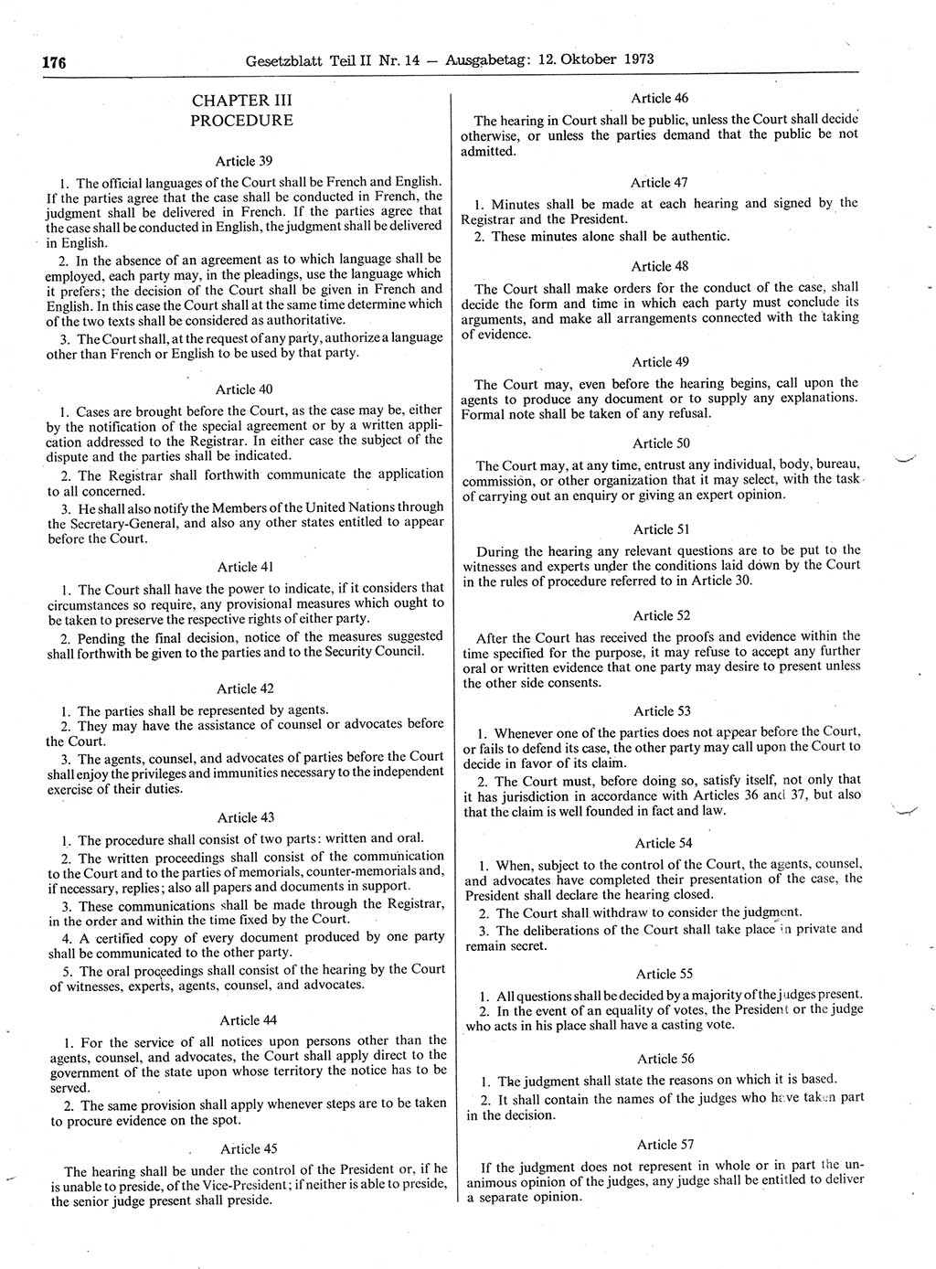 Gesetzblatt (GBl.) der Deutschen Demokratischen Republik (DDR) Teil ⅠⅠ 1973, Seite 176 (GBl. DDR ⅠⅠ 1973, S. 176)