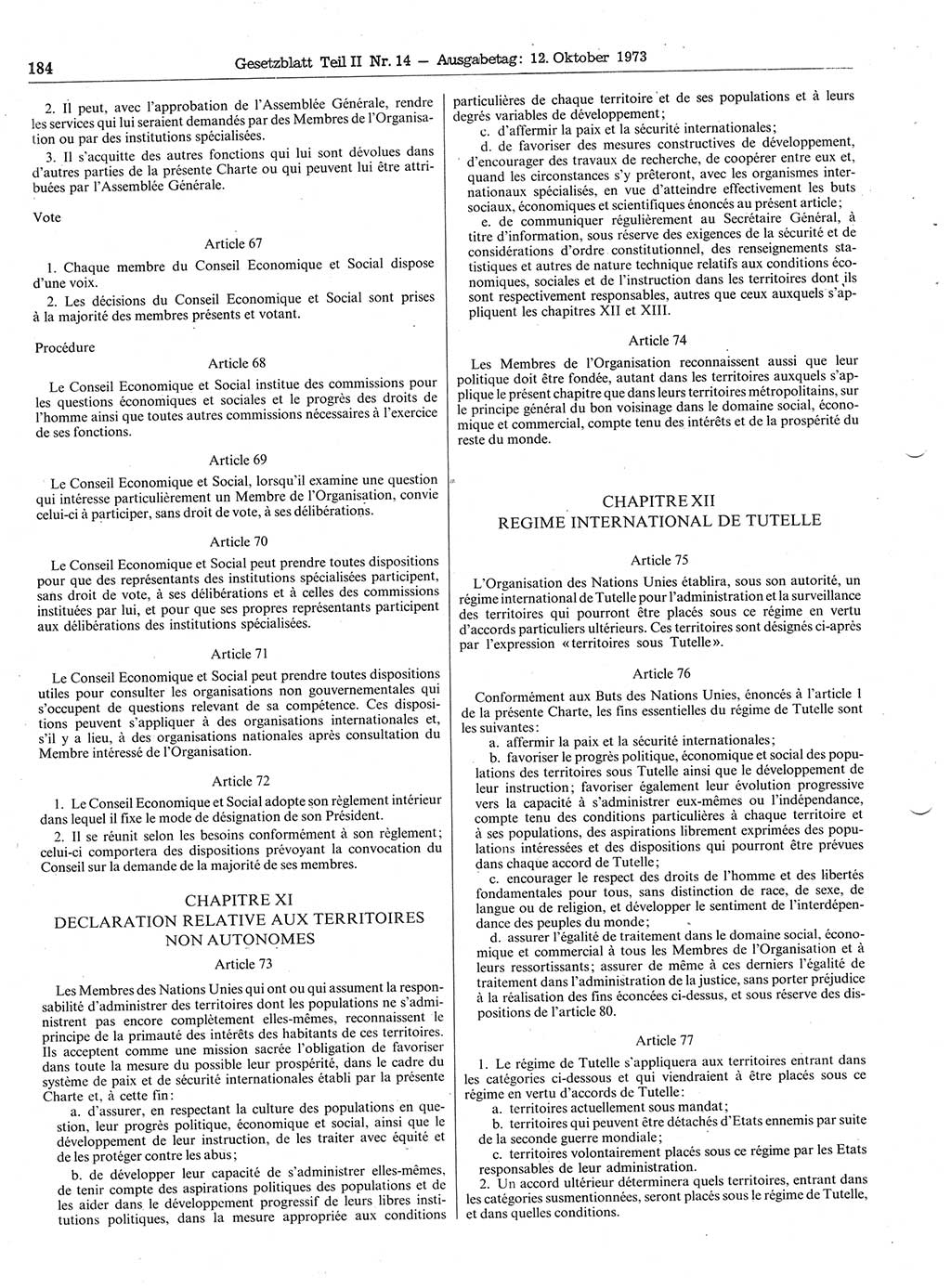 Gesetzblatt (GBl.) der Deutschen Demokratischen Republik (DDR) Teil ⅠⅠ 1973, Seite 184 (GBl. DDR ⅠⅠ 1973, S. 184)