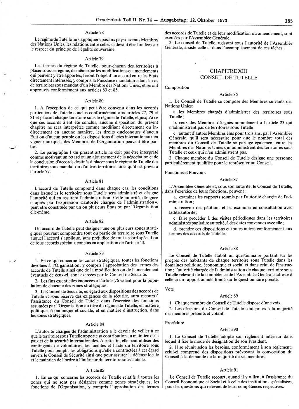 Gesetzblatt (GBl.) der Deutschen Demokratischen Republik (DDR) Teil ⅠⅠ 1973, Seite 185 (GBl. DDR ⅠⅠ 1973, S. 185)