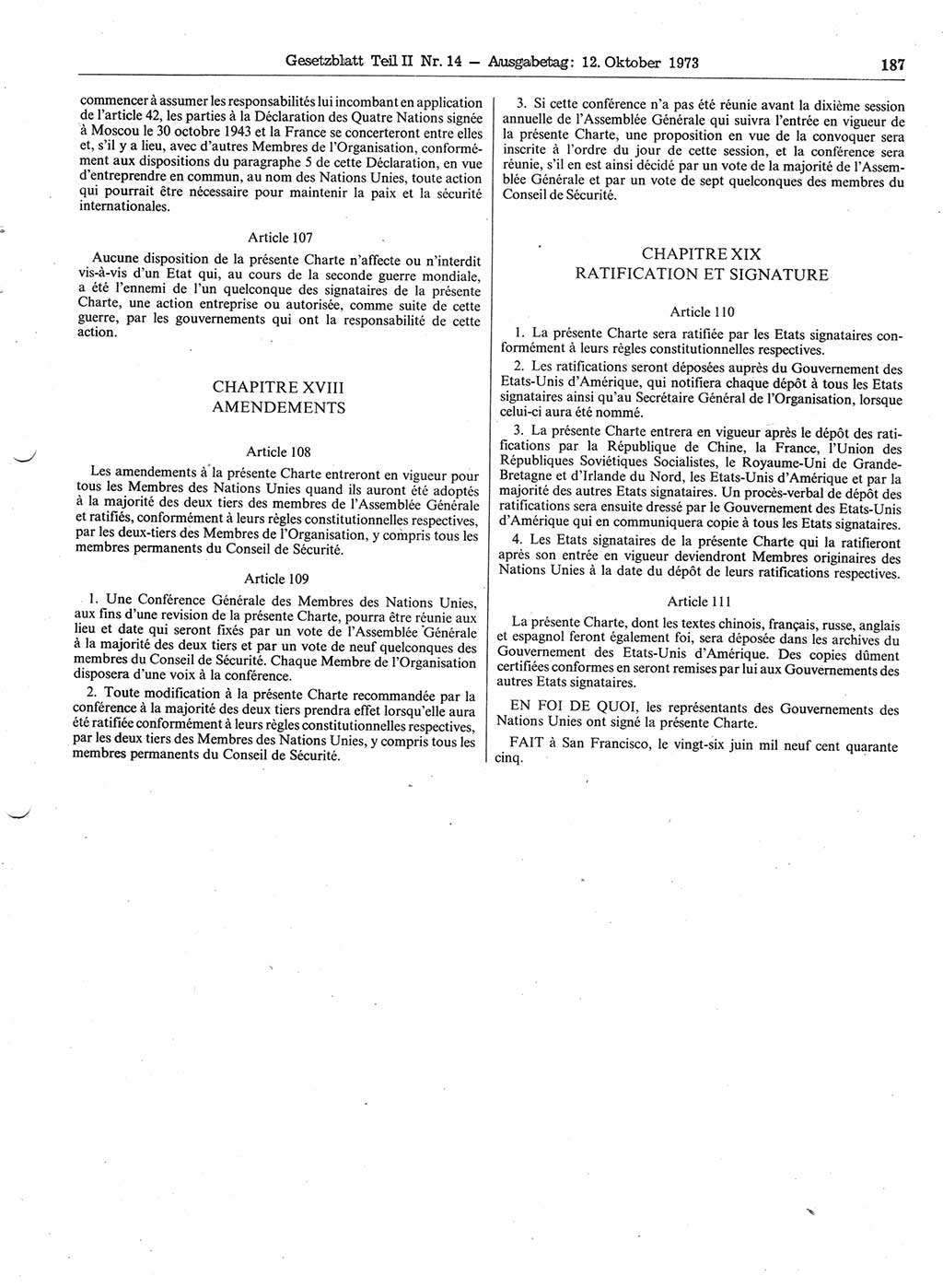 Gesetzblatt (GBl.) der Deutschen Demokratischen Republik (DDR) Teil ⅠⅠ 1973, Seite 187 (GBl. DDR ⅠⅠ 1973, S. 187)