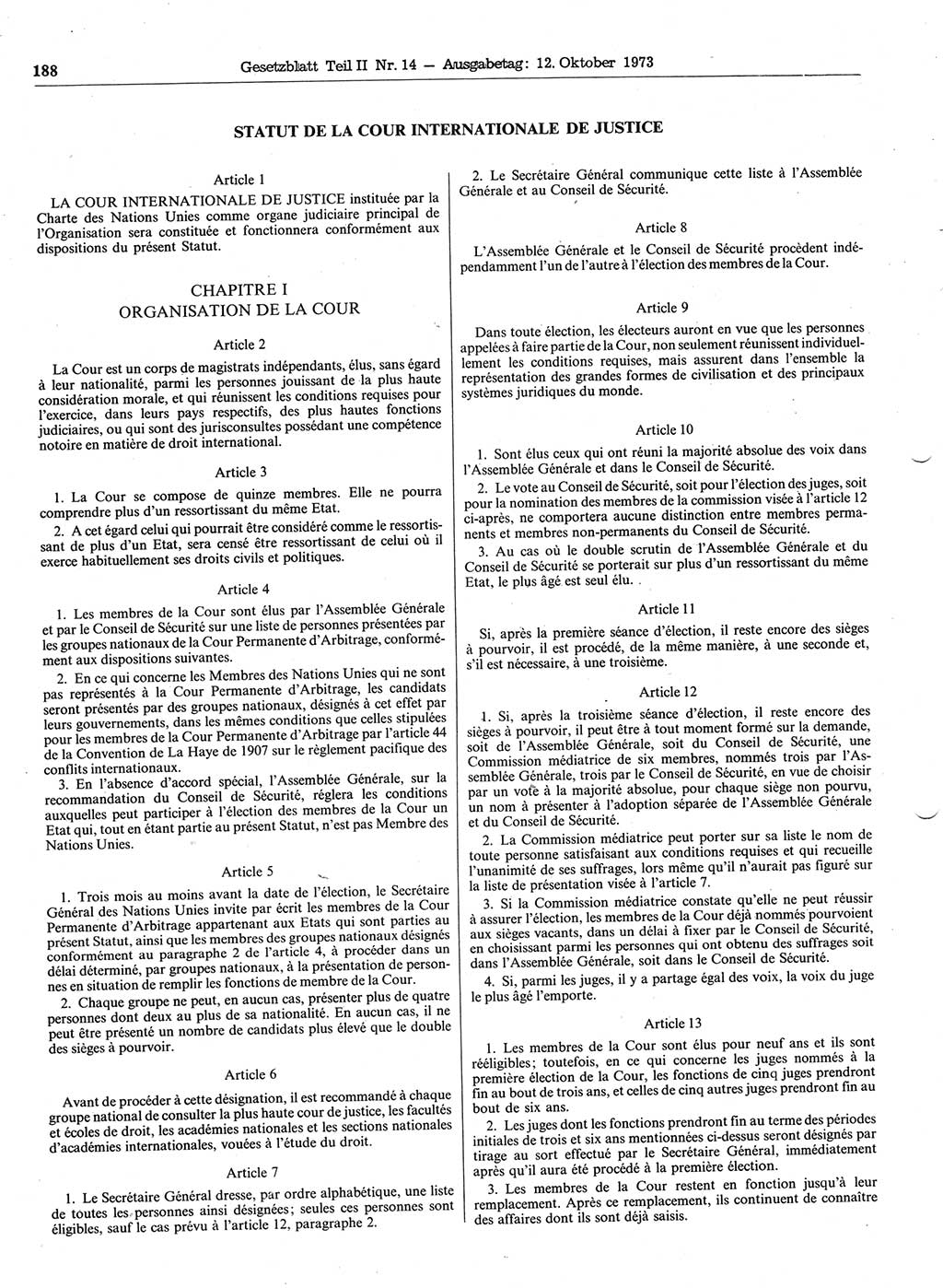 Gesetzblatt (GBl.) der Deutschen Demokratischen Republik (DDR) Teil ⅠⅠ 1973, Seite 188 (GBl. DDR ⅠⅠ 1973, S. 188)