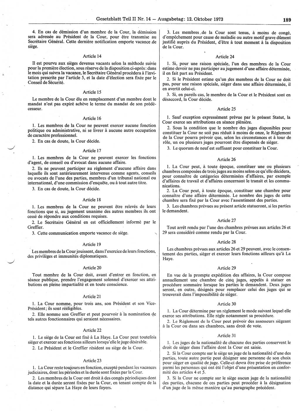 Gesetzblatt (GBl.) der Deutschen Demokratischen Republik (DDR) Teil ⅠⅠ 1973, Seite 189 (GBl. DDR ⅠⅠ 1973, S. 189)