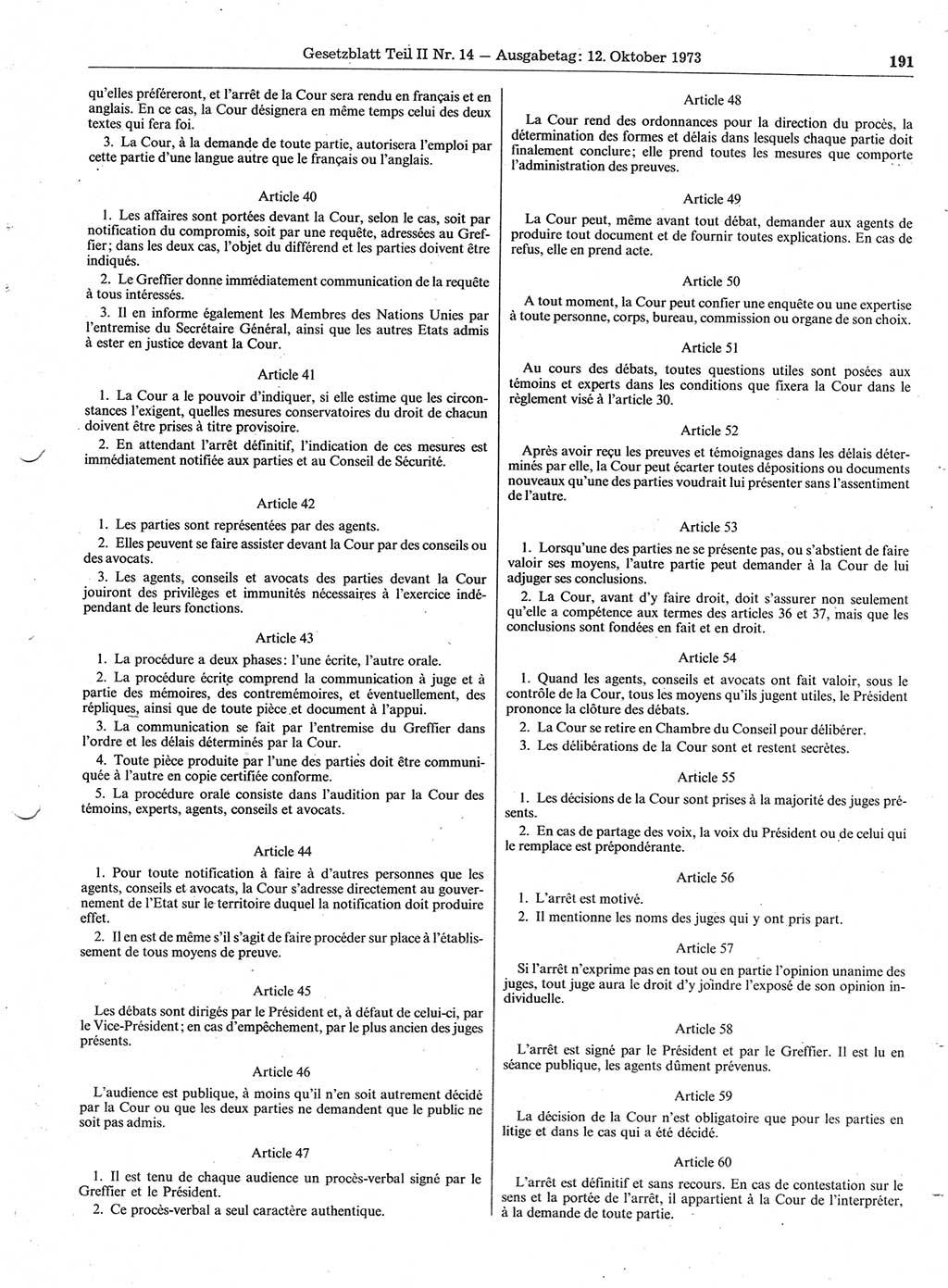 Gesetzblatt (GBl.) der Deutschen Demokratischen Republik (DDR) Teil ⅠⅠ 1973, Seite 191 (GBl. DDR ⅠⅠ 1973, S. 191)