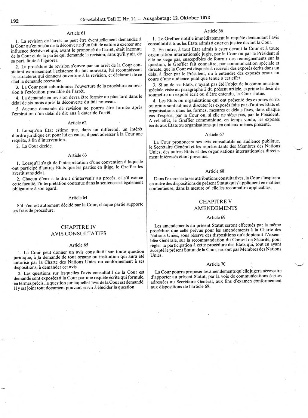Gesetzblatt (GBl.) der Deutschen Demokratischen Republik (DDR) Teil ⅠⅠ 1973, Seite 192 (GBl. DDR ⅠⅠ 1973, S. 192)