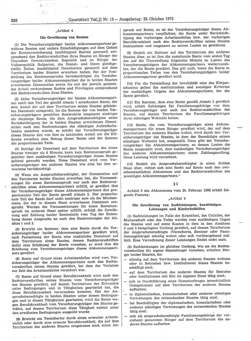 Gesetzblatt (GBl.) der Deutschen Demokratischen Republik (DDR) Teil ⅠⅠ 1973, Seite 250 (GBl. DDR ⅠⅠ 1973, S. 250)