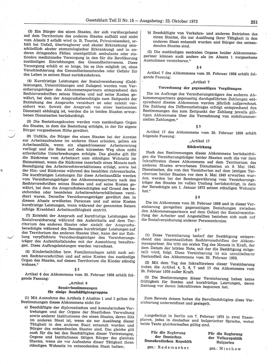 Gesetzblatt (GBl.) der Deutschen Demokratischen Republik (DDR) Teil ⅠⅠ 1973, Seite 251 (GBl. DDR ⅠⅠ 1973, S. 251)