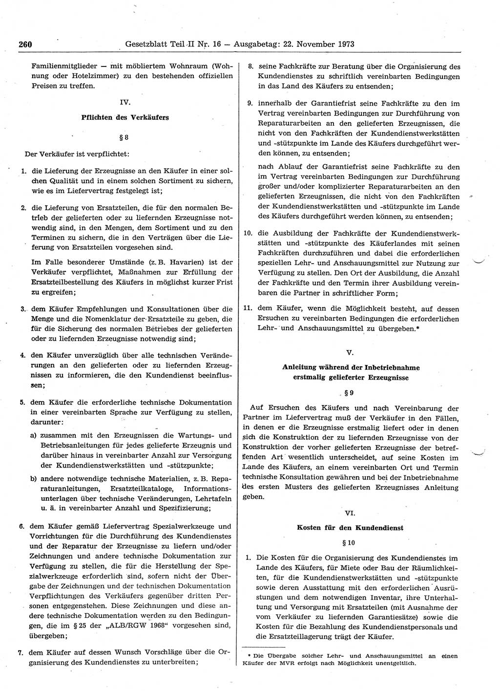 Gesetzblatt (GBl.) der Deutschen Demokratischen Republik (DDR) Teil ⅠⅠ 1973, Seite 260 (GBl. DDR ⅠⅠ 1973, S. 260)